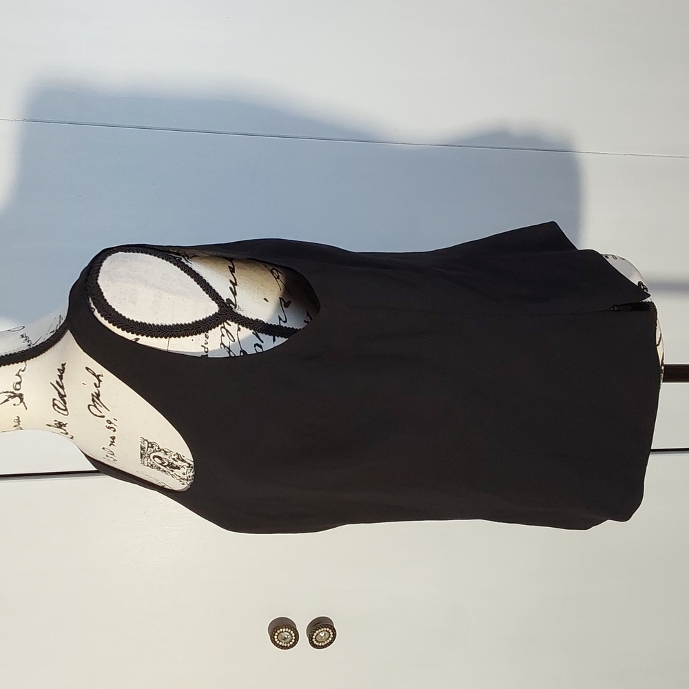 Kasper|Womens Black Chiffon Evening  Tank Top Layering Minimalist Neutral Sz.12